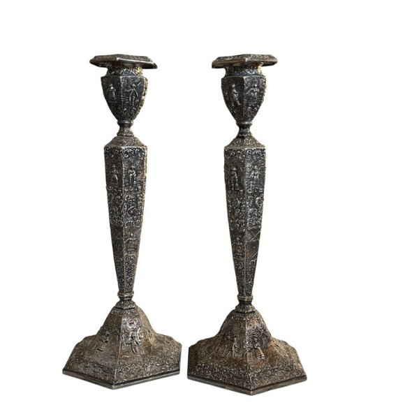 Vintage Pair of Jennings Brothers JB Art Nouveau Metal Candlestick Holders 12" P - Picture 2 of 15